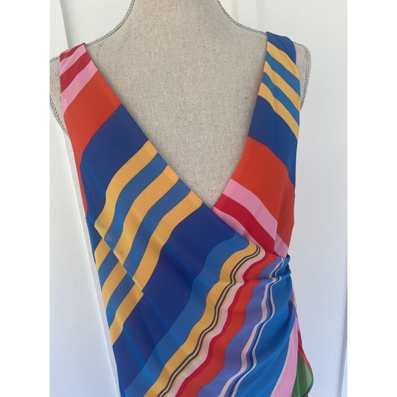 Lauren Black Label Size 8 Criss Cross Faux Wrap Poly Chiffon Stripe Dress - Picture 2 of 11